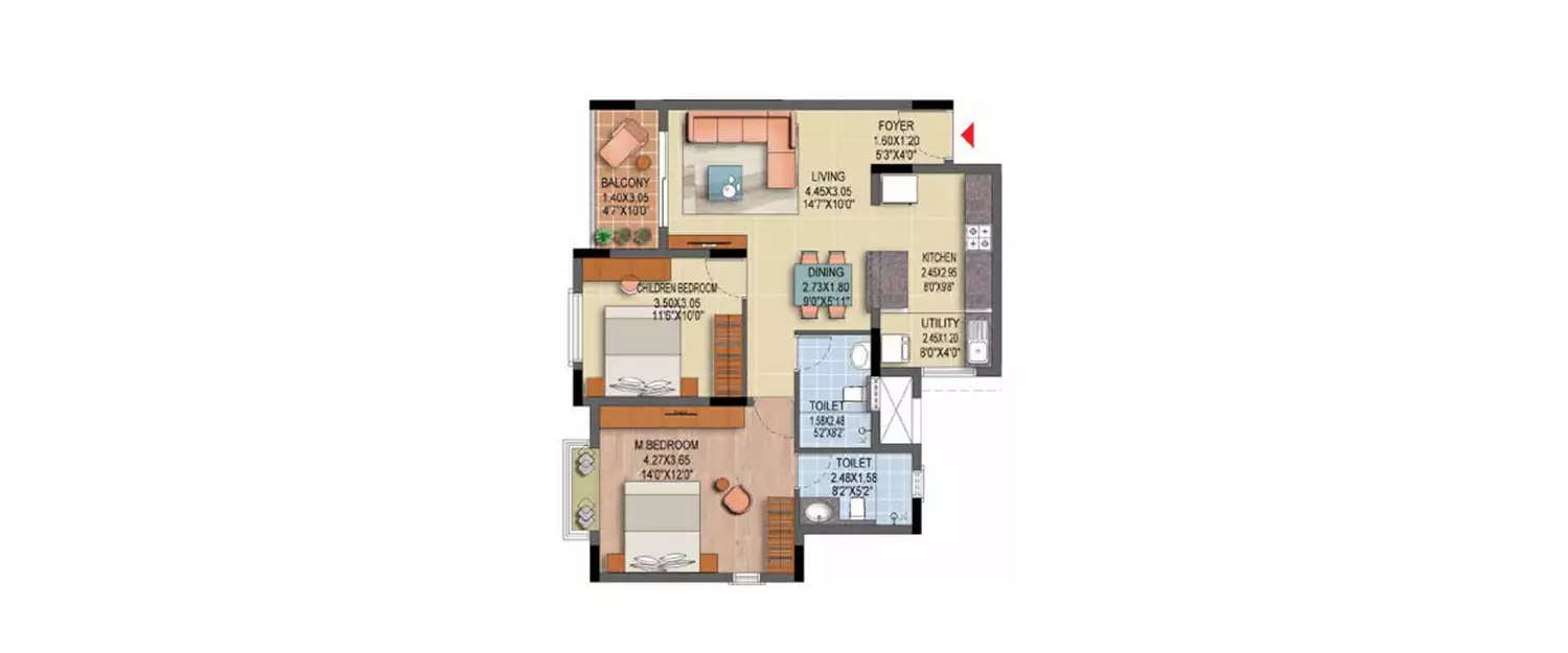 Floor plan for 2 BHK