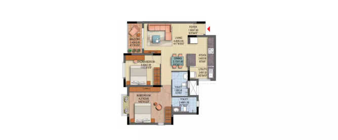 Brigade Laguna Hebbal - Floor plan 2 BHK 763 Sq.ft