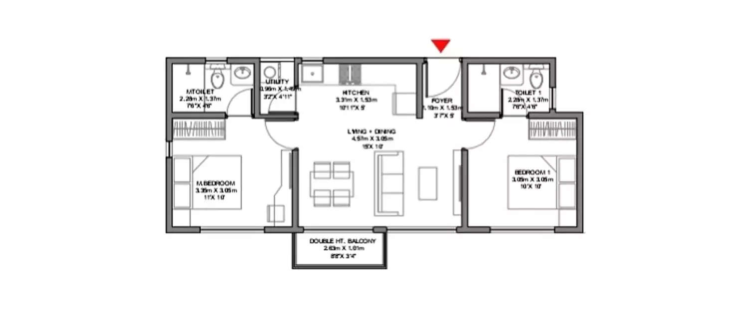 Floor plan for 2 BHK