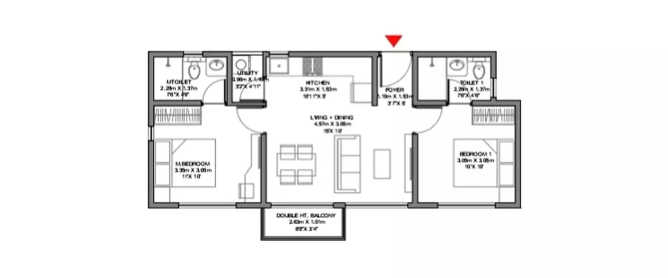 Godrej Ananda Gummanahalli - Floor plan 2 BHK 1092 Sq.ft