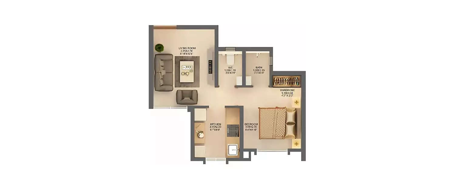 Floor plan for 1 BHK
