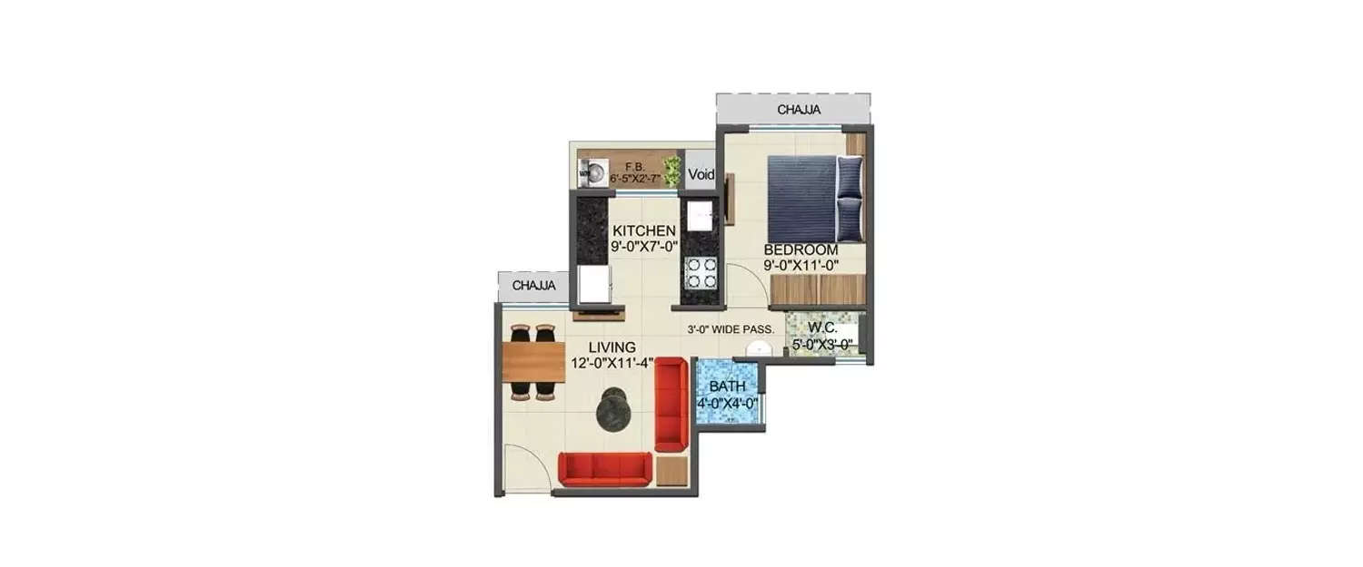 Floor plan for 1 BHK