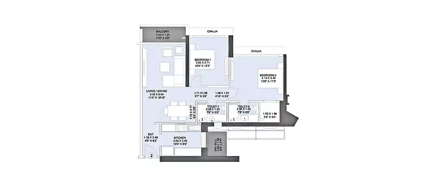 Floor plan for 2 BHK