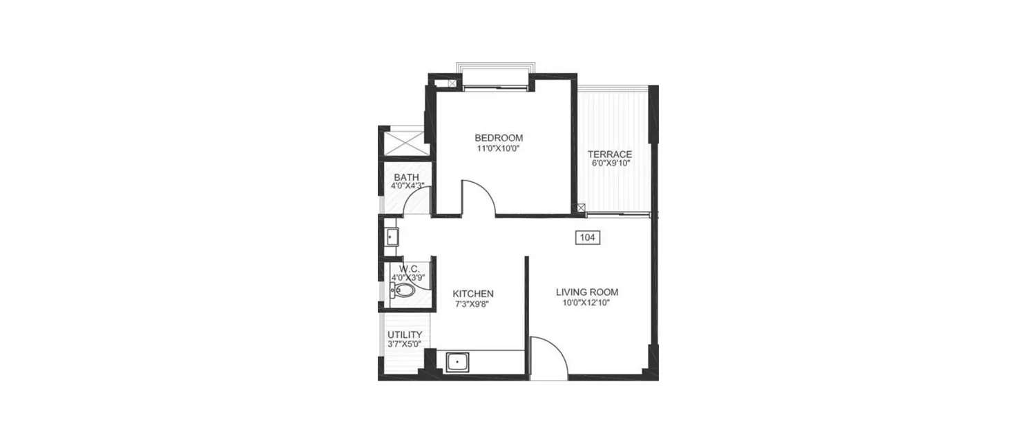 Floor plan for 1 BHK
