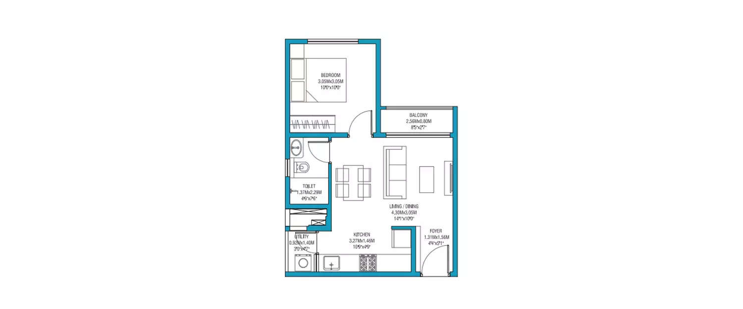 Floor plan for 1 BHK