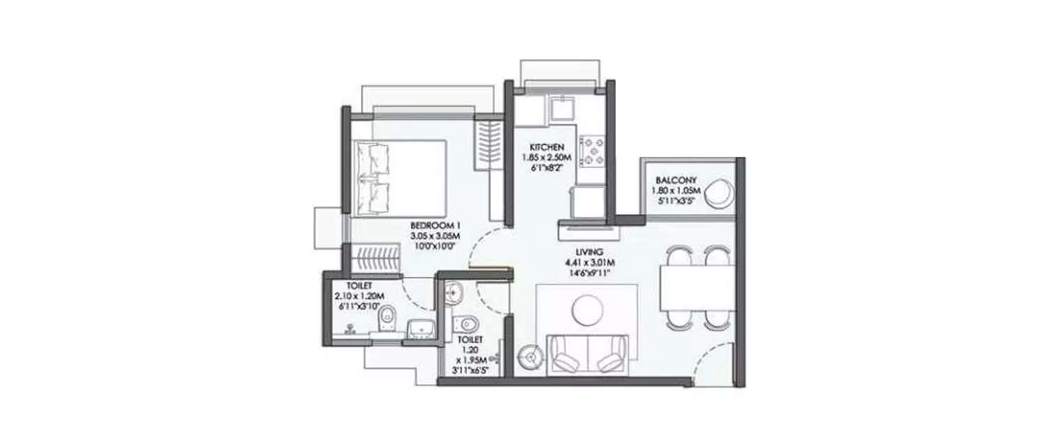 Floor plan for 1 BHK