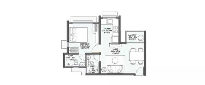 Wadhwa Iris Panvel - Floor plan 1 BHK 387 Sq.ft