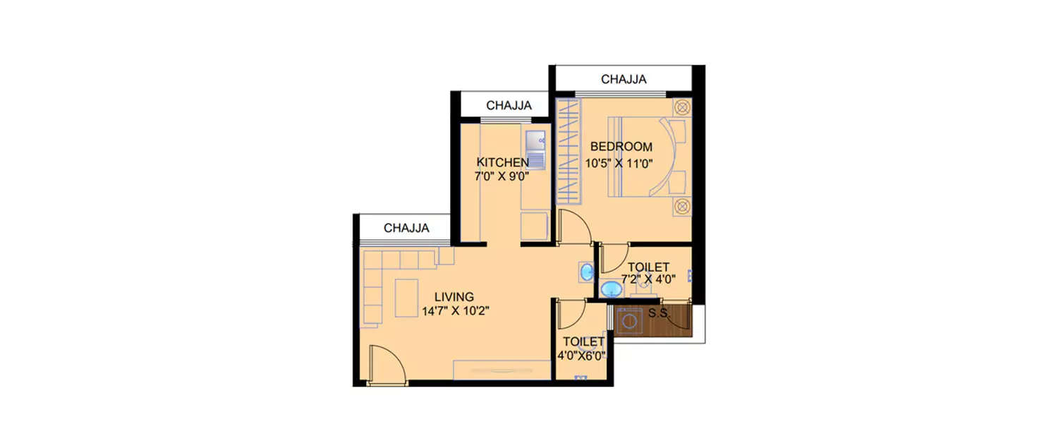 Floor plan for 1 BHK