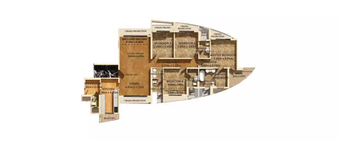 Dosti The Majesta Ghodbunder Road - Floor plan 4 BHK 1552 Sq.ft
