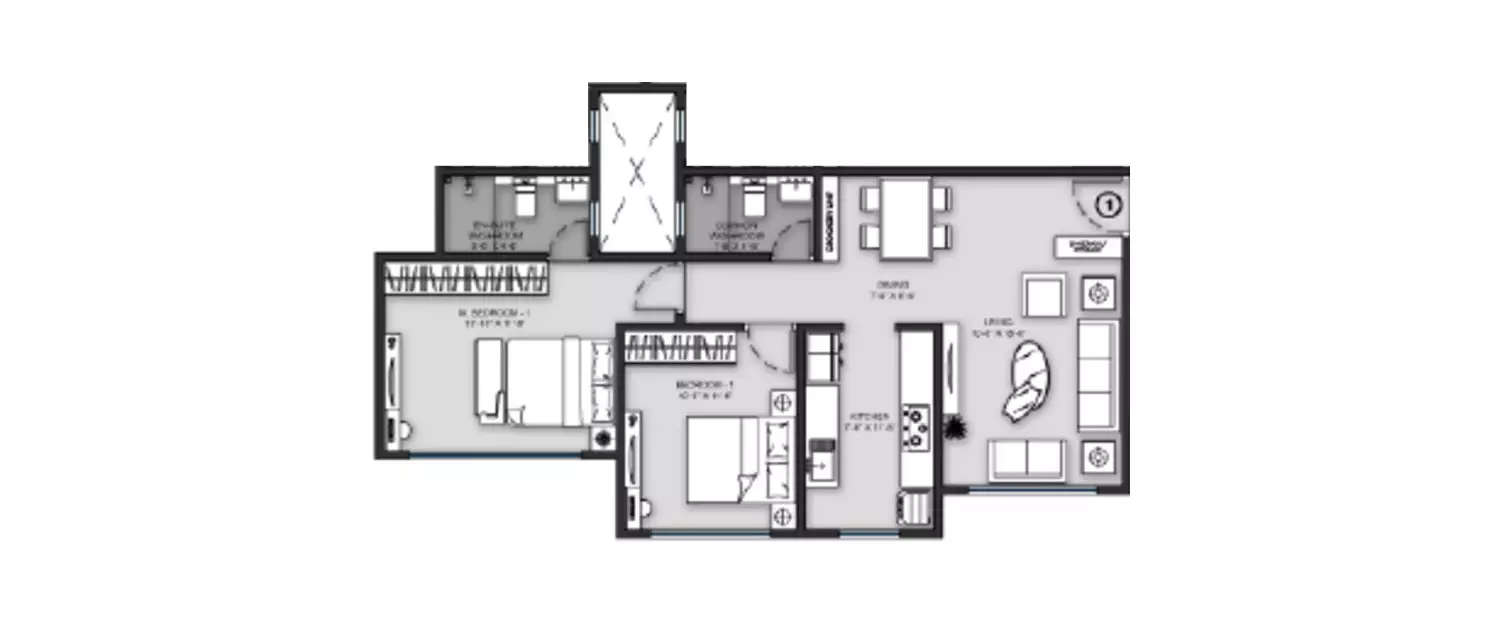 Floor plan for 2 BHK