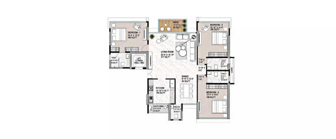 Arkade Darshan Vile Parle - Floor plan 3 BHK 1118 Sq.ft