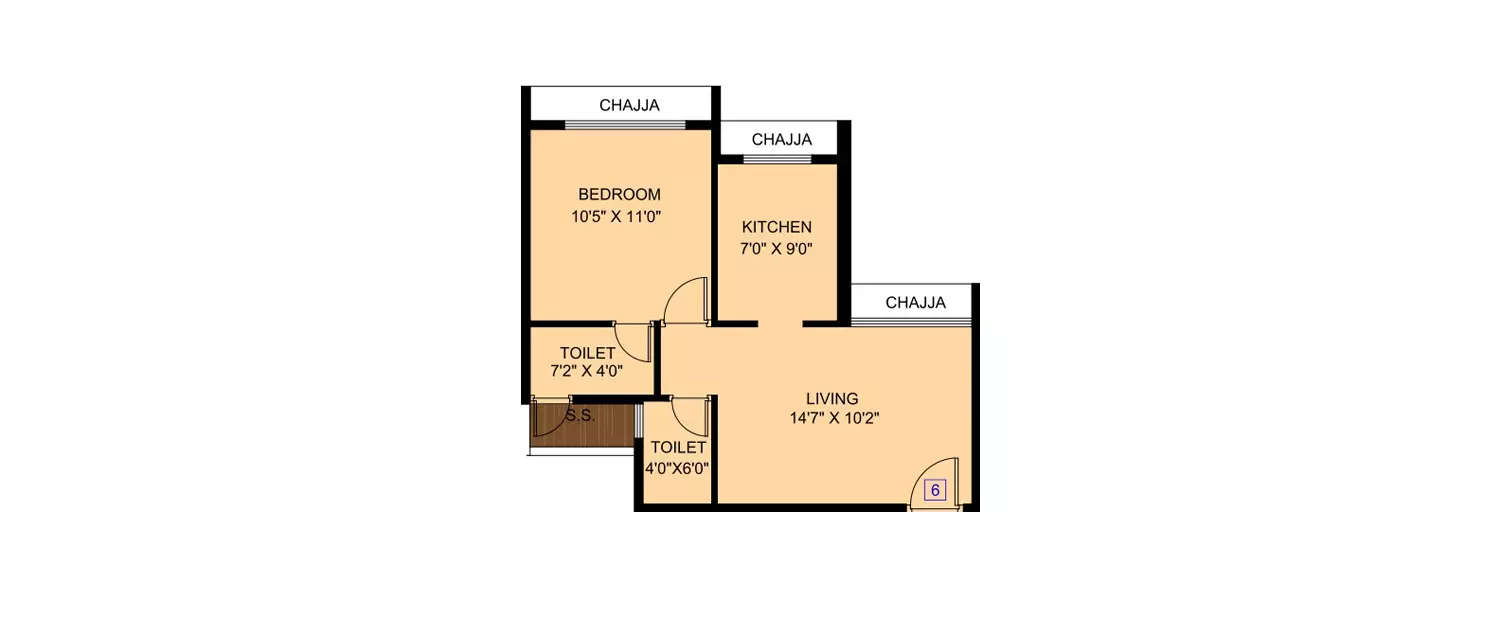 Floor plan for 1 BHK