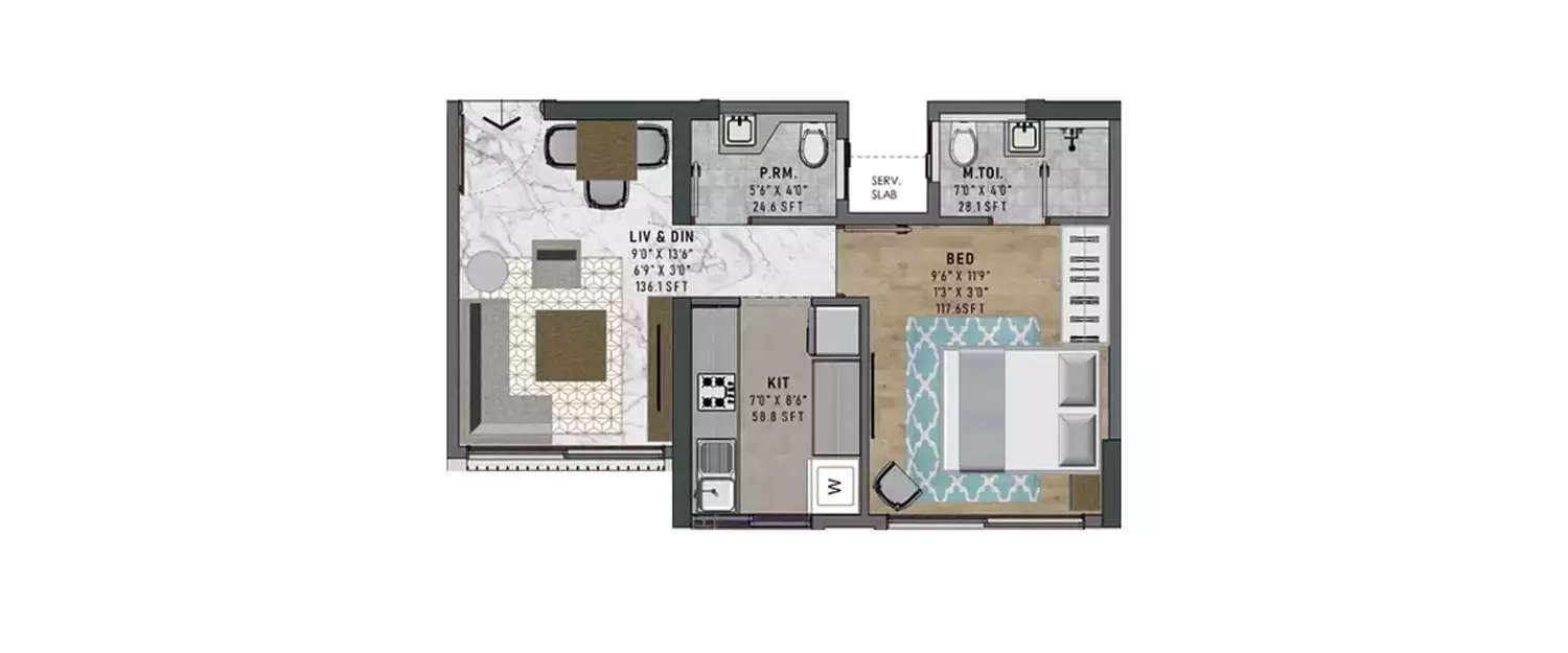 Floor plan for 1 BHK