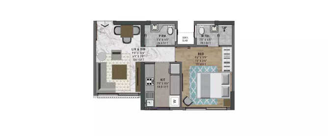 Sugee Atharva Prabhadevi - Floor plan 1 BHK 385 Sq.ft