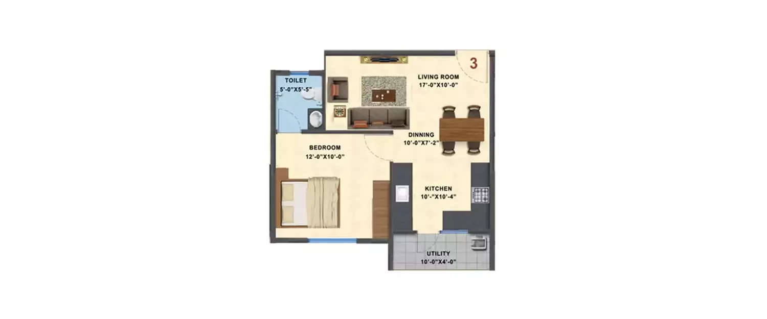 1 BHK Apartment 580 Sq.ft