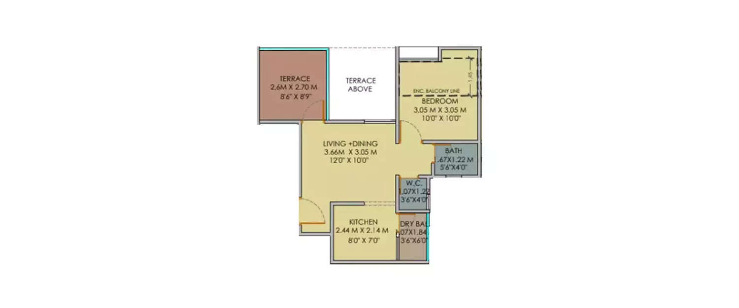 Floor plan for 1 BHK