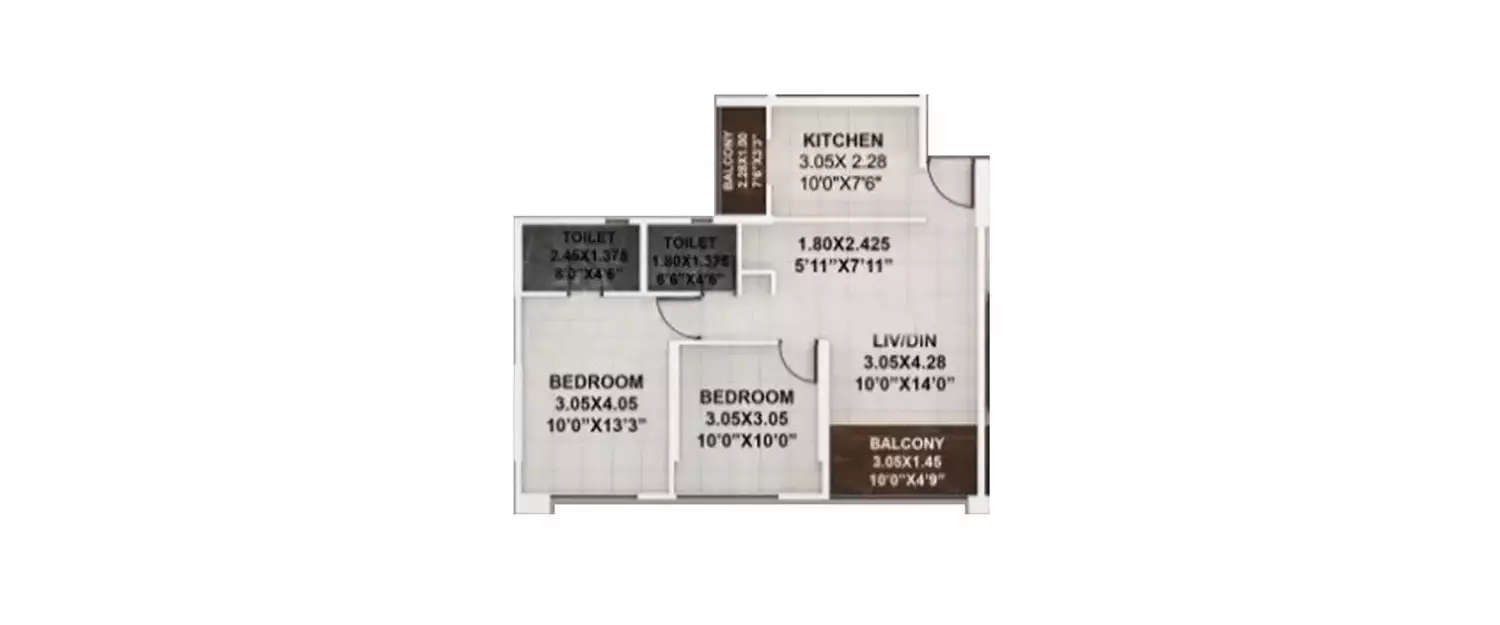 Floor plan for 2 BHK