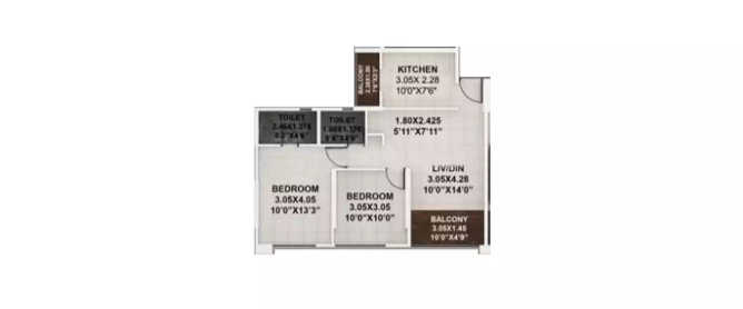 Kumar Palaash Kalyani Nagar - Floor plan 2 BHK 671 Sq.ft