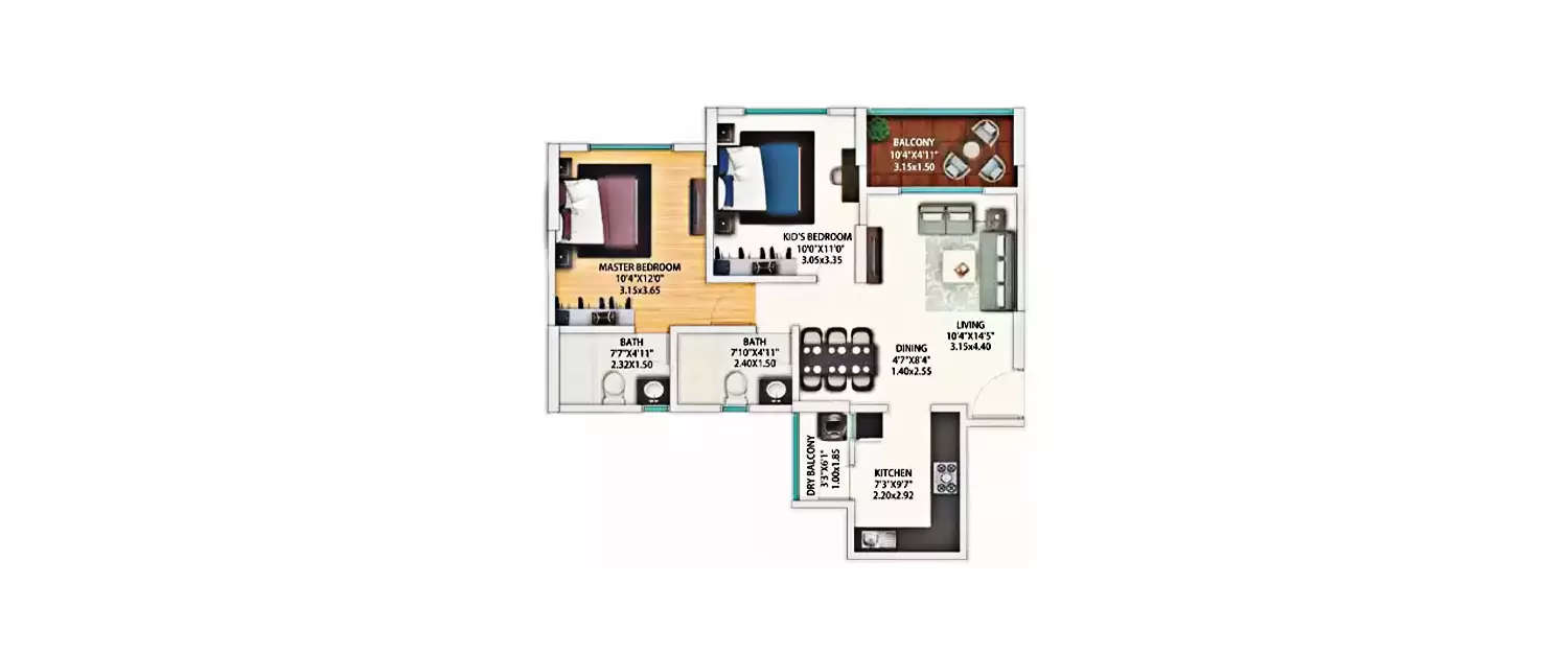 Floor plan for 2 BHK