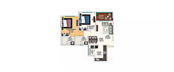 Gera World Of Joy Wagholi - Floor plan 2 BHK 678 Sq.ft