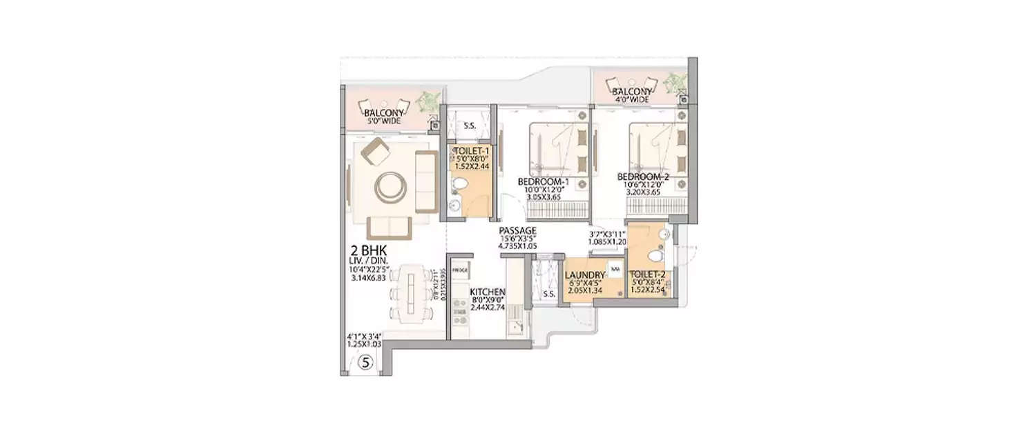 Floor plan for 2 BHK
