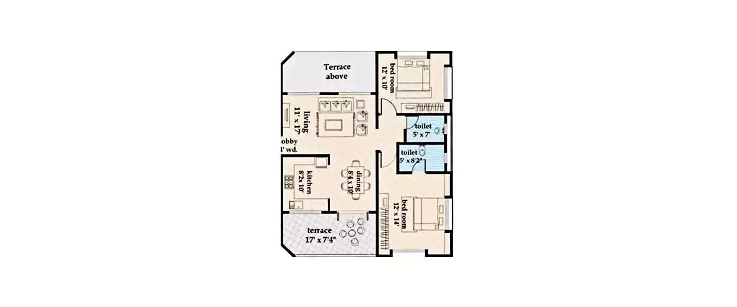 Floor plan for 2 BHK
