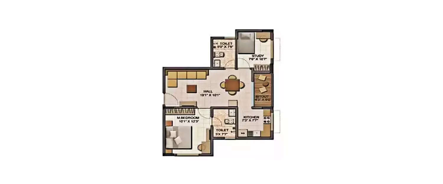 Floor plan for 1.5 BHK