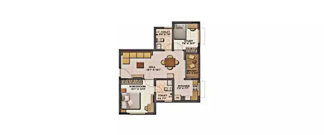 Shriram Codename Break Free Electronic City - Floor plan 1.5 BHK 850 Sq.ft