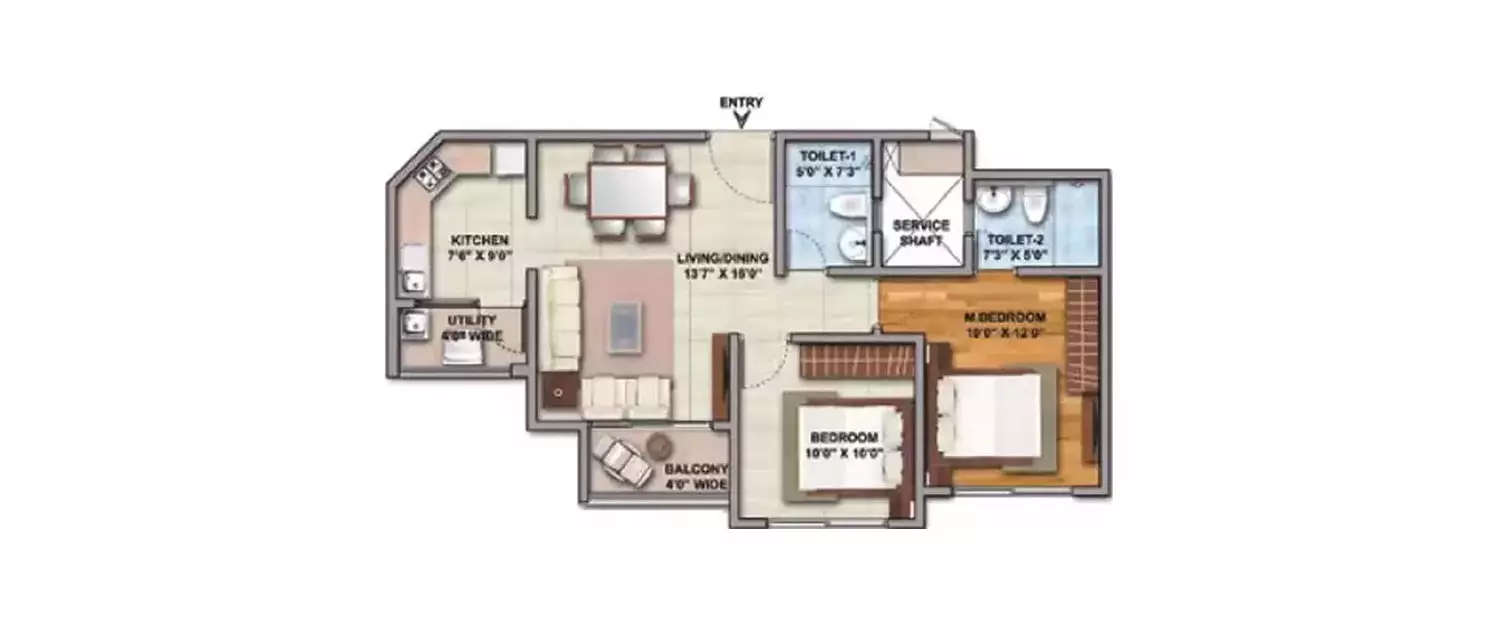 Floor plan for 2 BHK