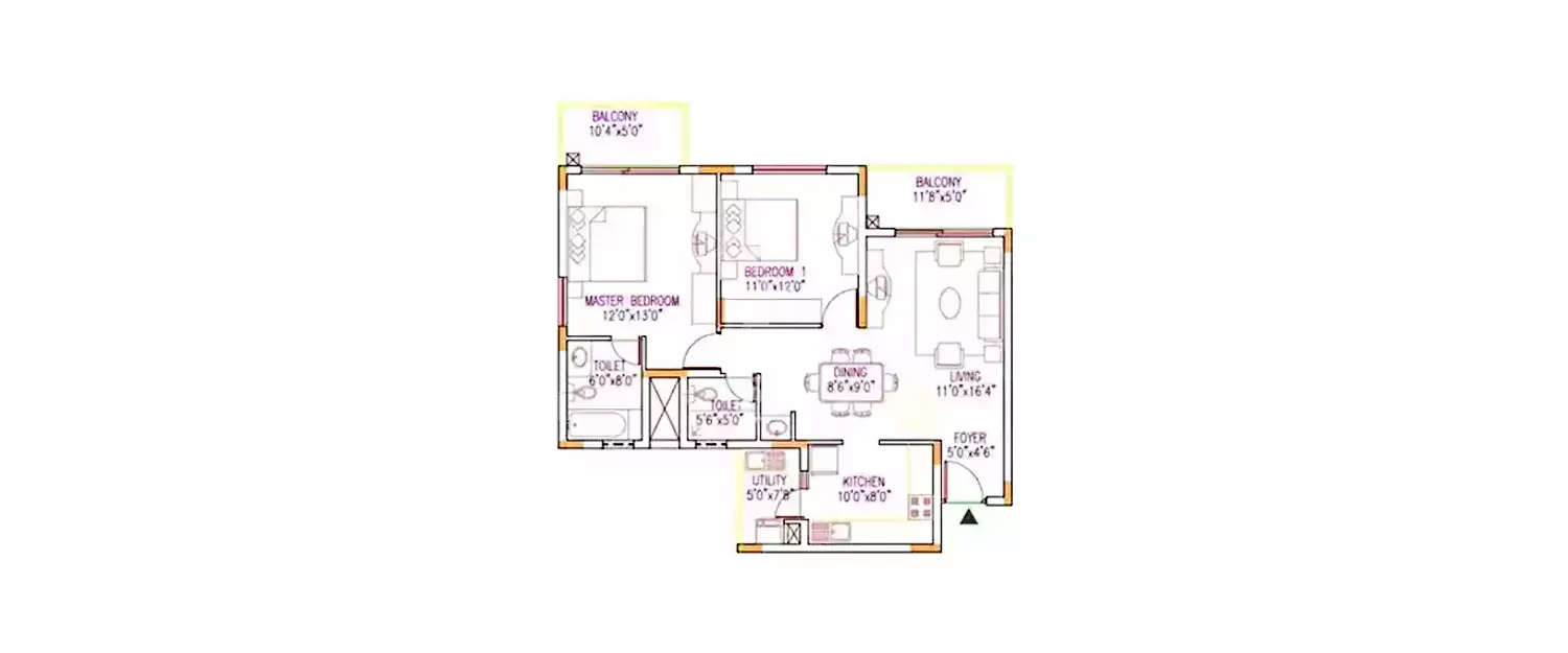 Floor plan for 2 BHK