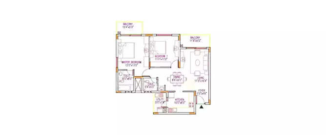 Shriram Sahaana Yelahanka - Floor plan 2 BHK 1208 Sq.ft