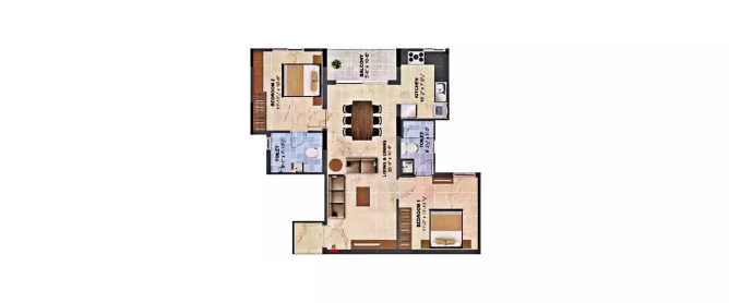 Radiance Sapphire Sholinganallur - Floor plan 2 BHK 1103 Sq.ft