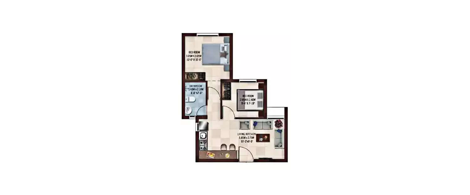 Floor plan for 2 BHK