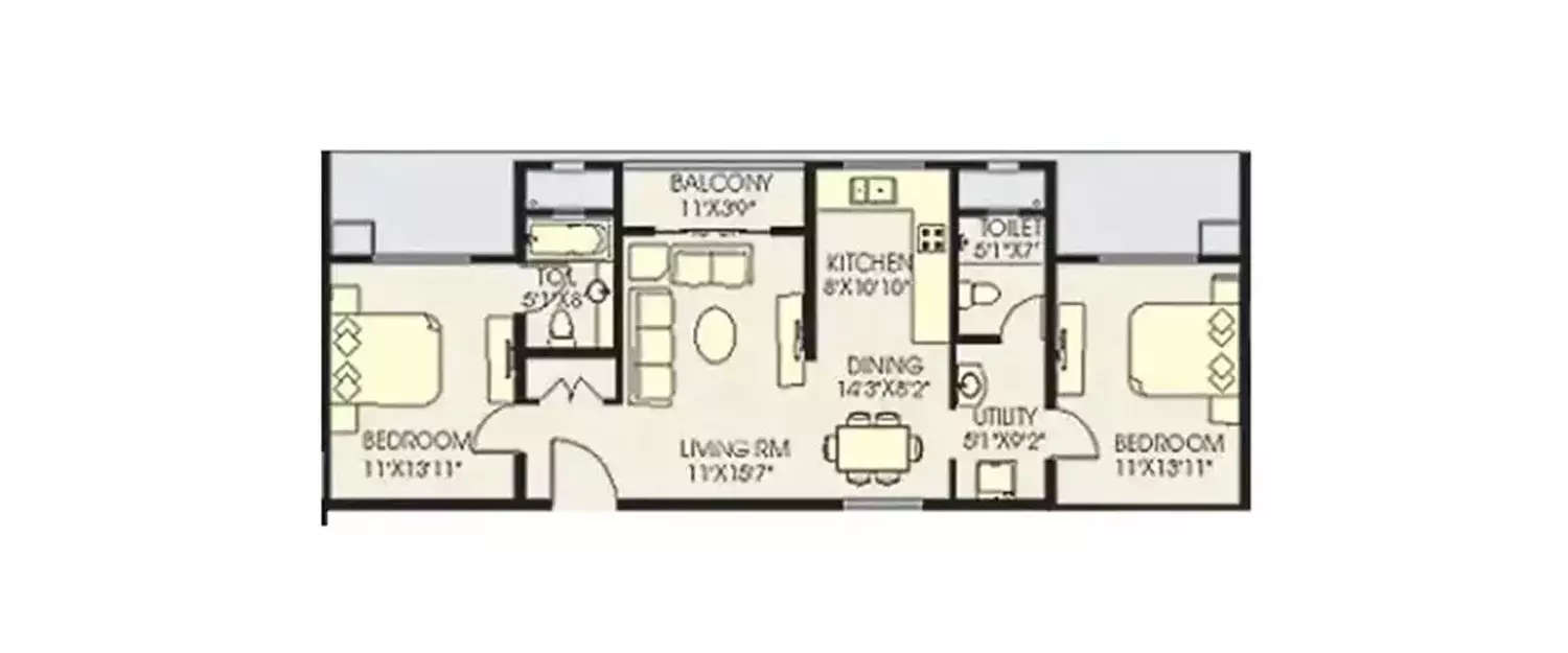 Floor plan for 2 BHK