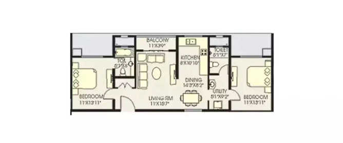 Paranjape Schemes Blue Ridge Hinjewadi - Floor plan 2 BHK 1016 Sq.ft