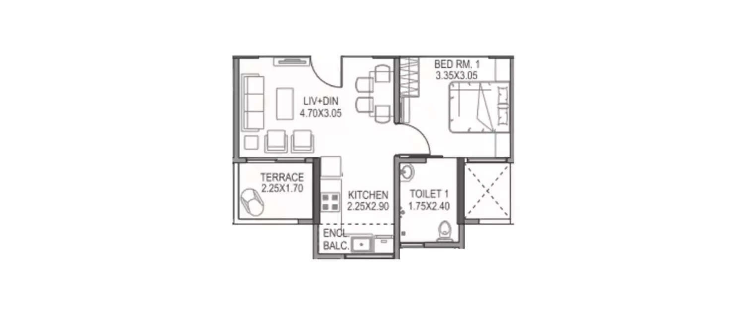 Floor plan for 1 BHK
