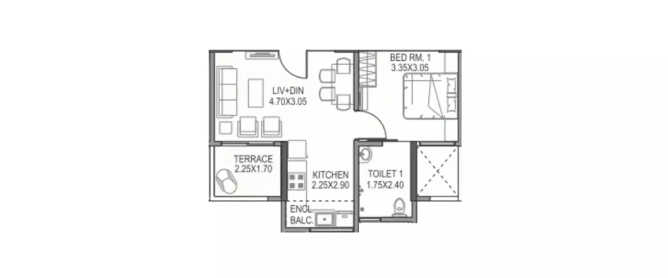 Paranjape Schemes Athashri Synergy Balewadi - Floor plan 1 BHK 349 Sq.ft
