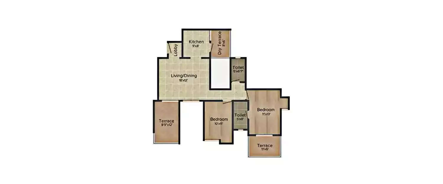 Floor plan for 2 BHK