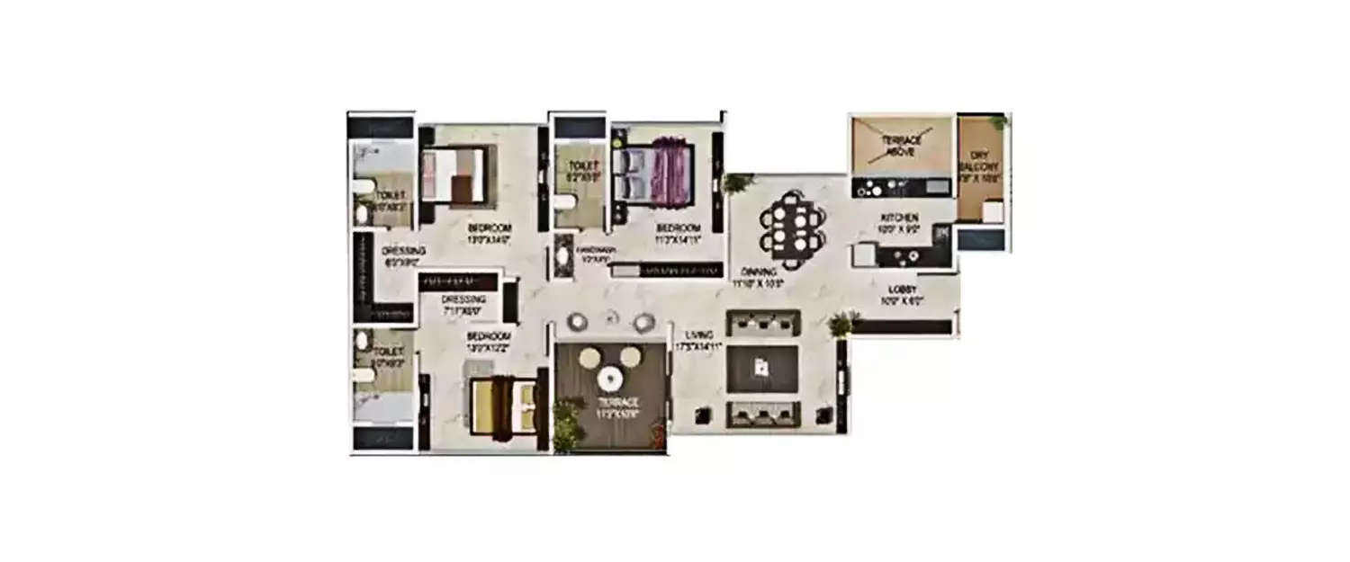 Floor plan for 3 BHK