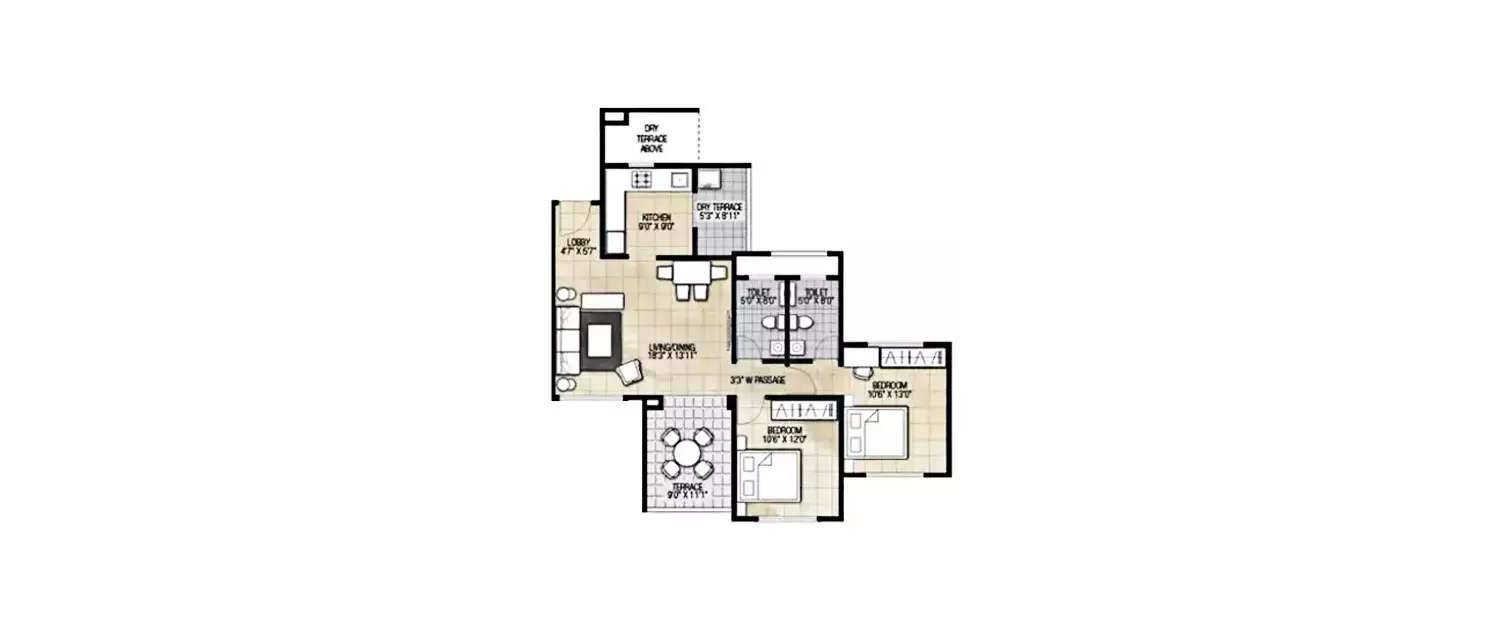 Floor plan for 2 BHK