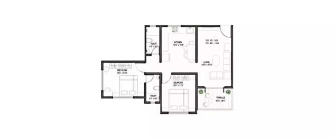Kolte Patil Ivy Botanica Wagholi - Floor plan 2 BHK 880 Sq.ft
