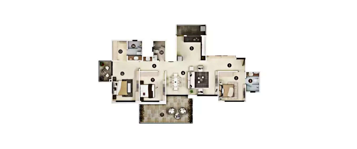 Floor plan for 3 BHK