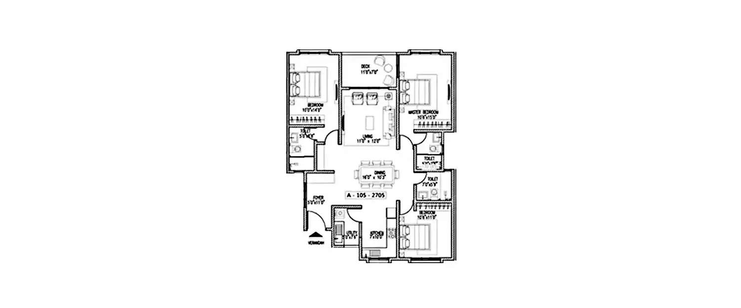 Floor plan for 3 BHK