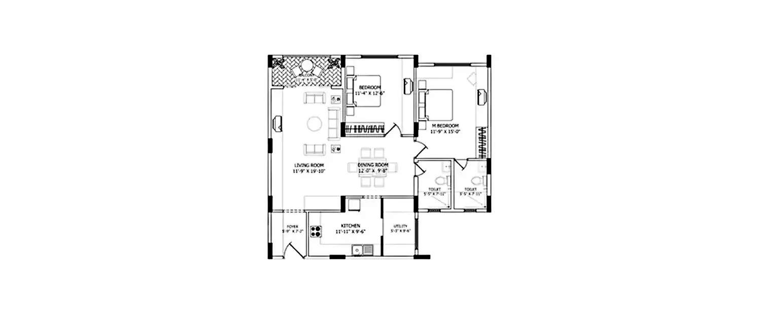 Floor plan for 2 BHK