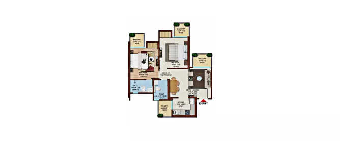 Ajnara Olive Greens Sector 27 Greater Noida W - Floor plan 2 BHK 927 Sq.ft