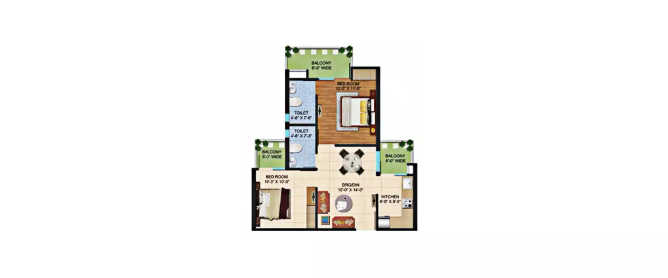Ajnara Prime Tower Sector 16 Greater Noida W - Floor plan 2 BHK 895 Sq.ft