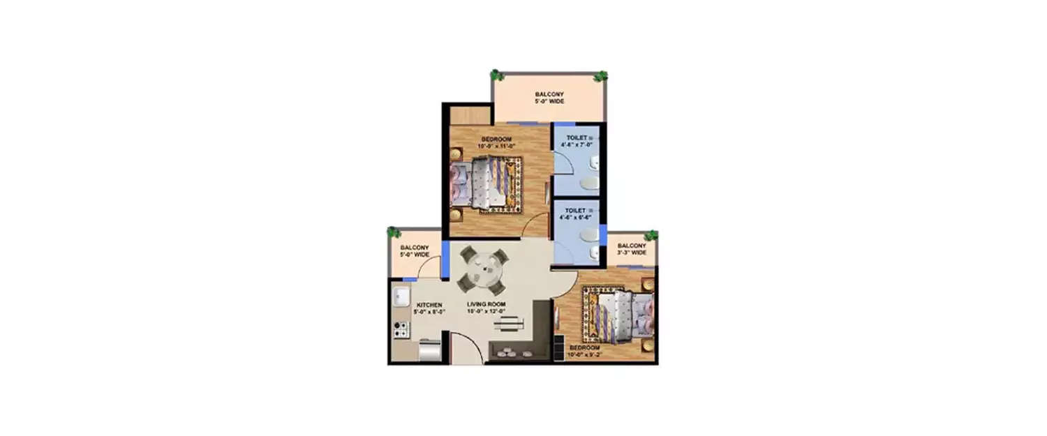 Floor plan for 2 BHK