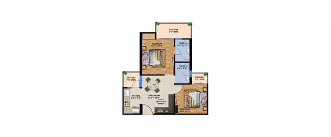 Ajnara Panorama Sector 22A - Floor plan 2 BHK 799 Sq.ft