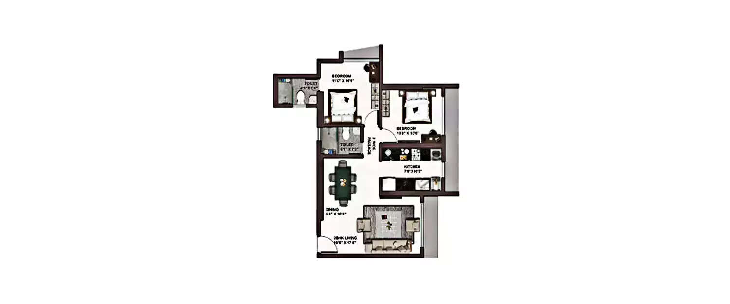 Floor plan for 2 BHK