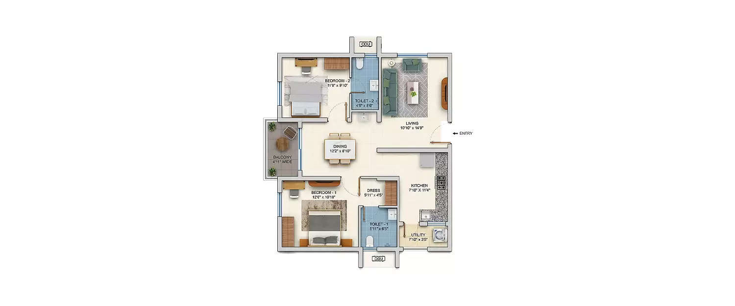 Floor plan for 2 BHK